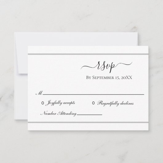 White Silver Elegant Formal Wedding RSVP Kaart (Voorkant)
