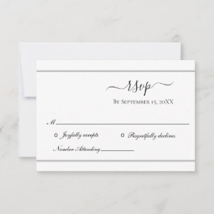 White Silver Elegant Formal Wedding RSVP Kaart