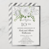 White Silver Floral 10th Wedding Jubileum Kaart (Voorkant / Achterkant)