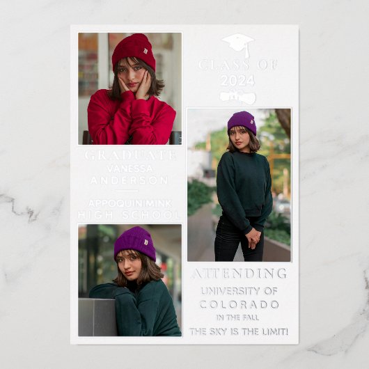 White Silver Foil HS Afstuderen Aankondiging (Voorkant)