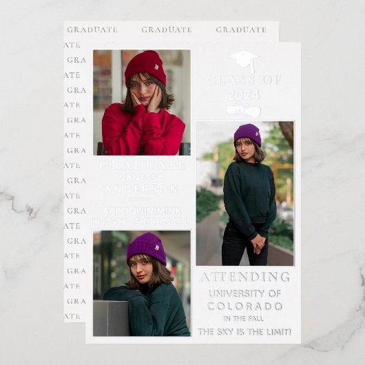 White Silver Foil HS Afstuderen Aankondiging (Voorkant / Achterkant)