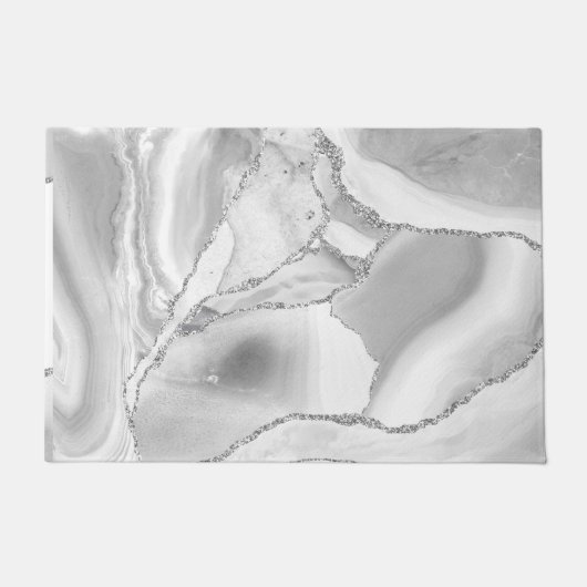 White Silver Glitter Agate Elegant Kitchen Mat (Voorkant)