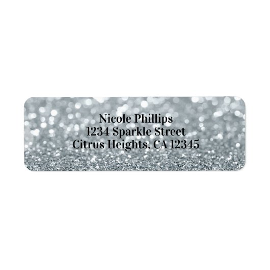 White Silver Glitter Bokeh Glam Birthday Party Etiket (Voorkant)