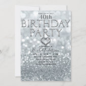 White Silver Glitter Bokeh Glam Birthday Party Kaart (Voorkant)