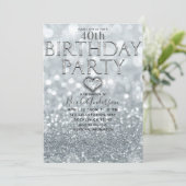 White Silver Glitter Bokeh Glam Birthday Party Kaart (Staand voorkant)