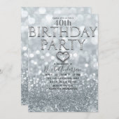 White Silver Glitter Bokeh Glam Birthday Party Kaart (Voorkant / Achterkant)