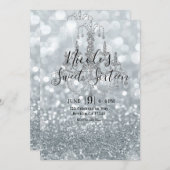 White Silver Glitter Bokeh Glam Chandelier Party Kaart (Voorkant / Achterkant)