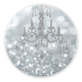 White Silver Glitter Bokeh Glam Chandelier Sparkle Keramische Knop (Voorkant)