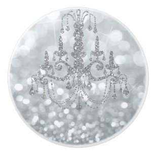 White Silver Glitter Bokeh Glam Chandelier Sparkle Keramische Knop