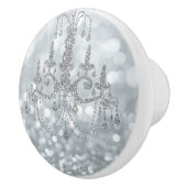 White Silver Glitter Bokeh Glam Chandelier Sparkle Keramische Knop (Rechts)
