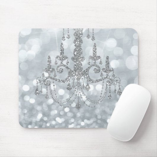 White Silver Glitter Bokeh Glam Chandelier Sparkle Muismat (Met muis)