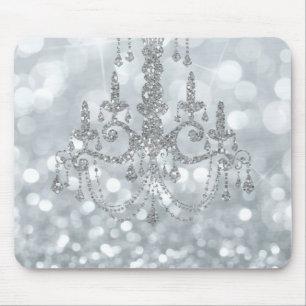 White Silver Glitter Bokeh Glam Chandelier Sparkle Muismat