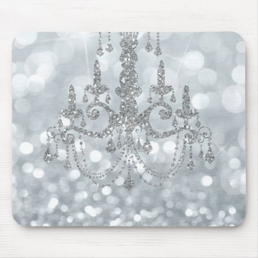 White Silver Glitter Bokeh Glam Chandelier Sparkle Muismat (Voorkant)