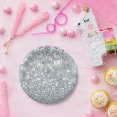 White Silver Glitter Bokeh Glam Chandelier Sparkle Papieren Bordje (Feest)