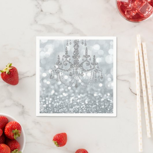 White Silver Glitter Bokeh Glam Chandelier Sparkle Servet (Insitu)