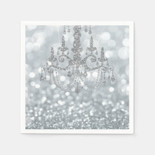 White Silver Glitter Bokeh Glam Chandelier Sparkle Servet