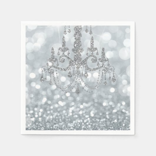 White Silver Glitter Bokeh Glam Chandelier Sparkle Servet (Voorkant)