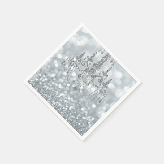 White Silver Glitter Bokeh Glam Chandelier Sparkle Servet (Hoek)