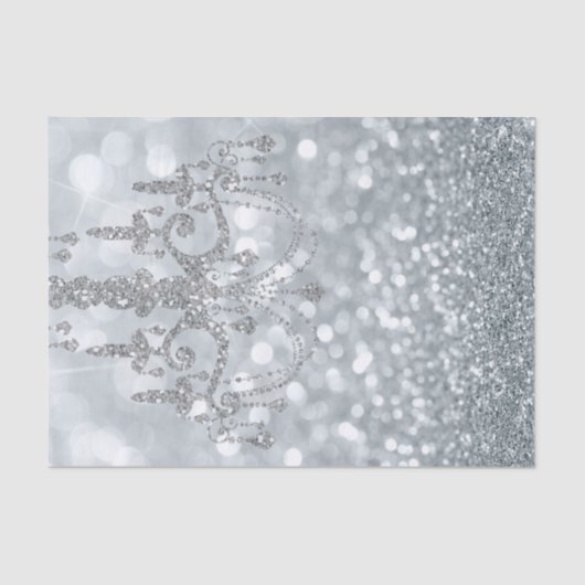 White Silver Glitter Bokeh Glam Chandelier Sparkle Tissuepapier (Voorkant)