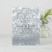 White Silver Glitter Bokeh Glam Holiday Party Kaart (Staand voorkant)