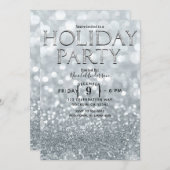 White Silver Glitter Bokeh Glam Holiday Party Kaart (Voorkant / Achterkant)