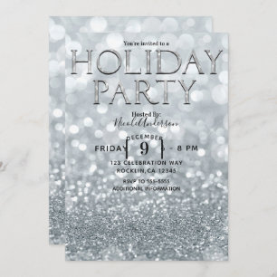 White Silver Glitter Bokeh Glam Holiday Party Kaart