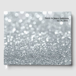 White Silver Glitter Bokeh Glam Sparkle Wedding Gastenboek