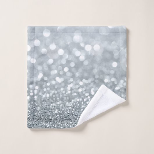 White Silver Glitter Bokeh Glam Trendy Sparkle Bad Handdoek (Wasdoekje)