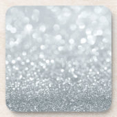White Silver Glitter Bokeh Glam Trendy Sparkle Bier Onderzetter (Voorkant)