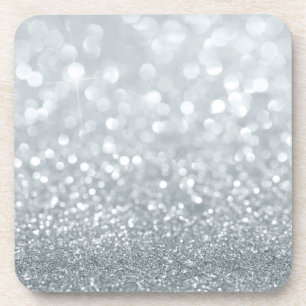 White Silver Glitter Bokeh Glam Trendy Sparkle Bier Onderzetter