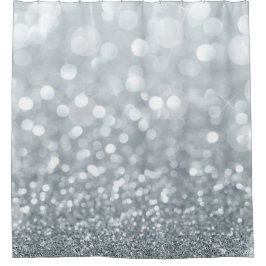 White Silver Glitter Bokeh Glam Trendy Sparkle Douchegordijn
