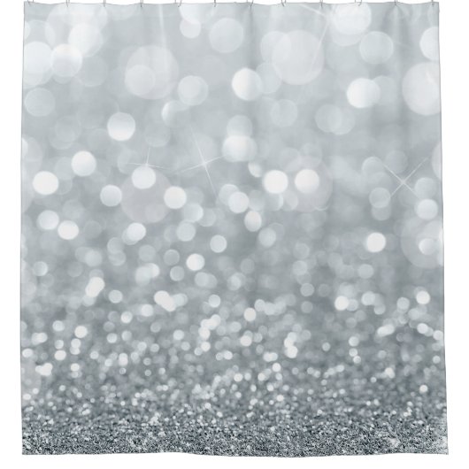 White Silver Glitter Bokeh Glam Trendy Sparkle Douchegordijn (Voorkant)