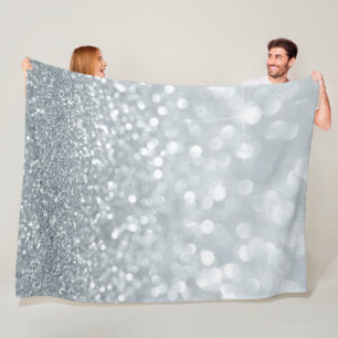 White Silver Glitter Bokeh Glam Trendy Sparkle Fleece Deken