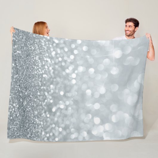 White Silver Glitter Bokeh Glam Trendy Sparkle Fleece Deken (In situ)