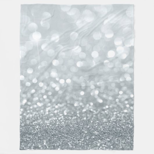 White Silver Glitter Bokeh Glam Trendy Sparkle Fleece Deken (Voorkant)