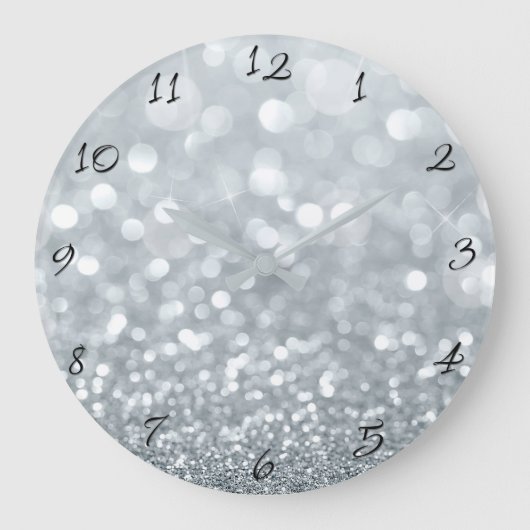 White Silver Glitter Bokeh Glam Trendy Sparkle Grote Klok (Voorkant)