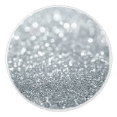White Silver Glitter Bokeh Glam Trendy Sparkle Keramische Knop (Voorkant)