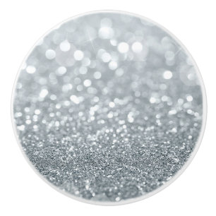 White Silver Glitter Bokeh Glam Trendy Sparkle Keramische Knop