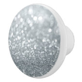 White Silver Glitter Bokeh Glam Trendy Sparkle Keramische Knop (Rechts)