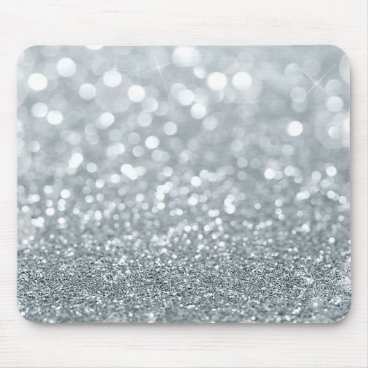 White Silver Glitter Bokeh Glam Trendy Sparkle Muismat (Voorkant)