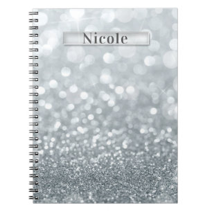 White Silver Glitter Bokeh Glam Trendy Sparkle Notitieboek