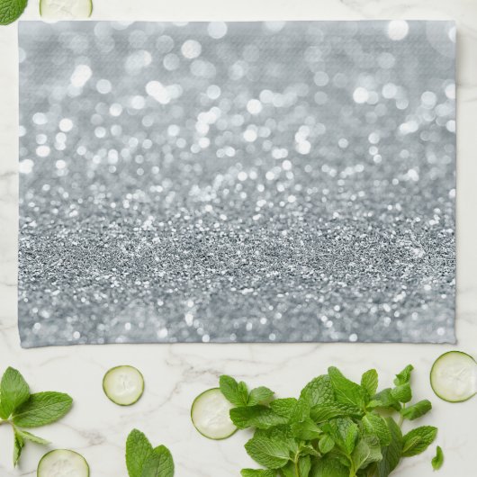 White Silver Glitter Bokeh Glam Trendy Sparkle Theedoek (Gevouwen)