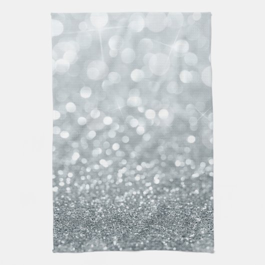 White Silver Glitter Bokeh Glam Trendy Sparkle Theedoek (Verticaal)