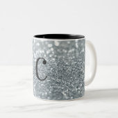 White Silver Glitter Bokeh Glam Trendy Sparkle Tweekleurige Koffiemok (Voorkant rechts)