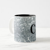 White Silver Glitter Bokeh Glam Trendy Sparkle Tweekleurige Koffiemok (Voorkant links)