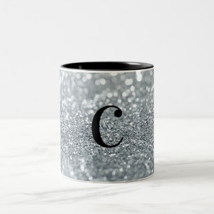 White Silver Glitter Bokeh Glam Trendy Sparkle Tweekleurige Koffiemok