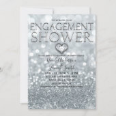 White Silver Glitter Bokeh Glam Verloving Douche Kaart (Voorkant)