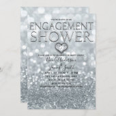 White Silver Glitter Bokeh Glam Verloving Douche Kaart (Voorkant / Achterkant)