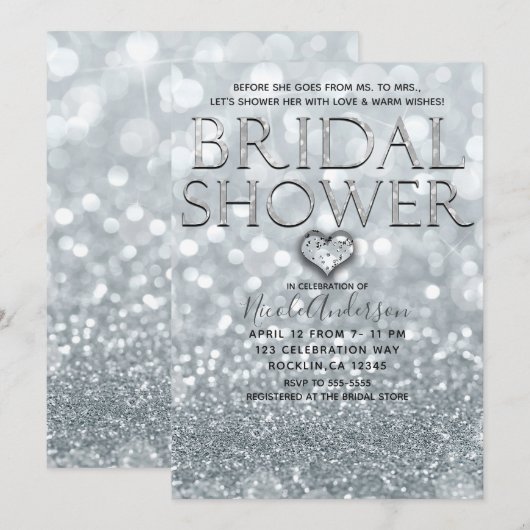 White Silver Glitter Bokeh Glam Vrijgezellenfeest Kaart (Voorkant / Achterkant)