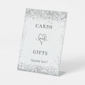 White Silver Glitter bruiloft gastkaartcadeaus Reclamebord Met Voetstuk (Voorkant)